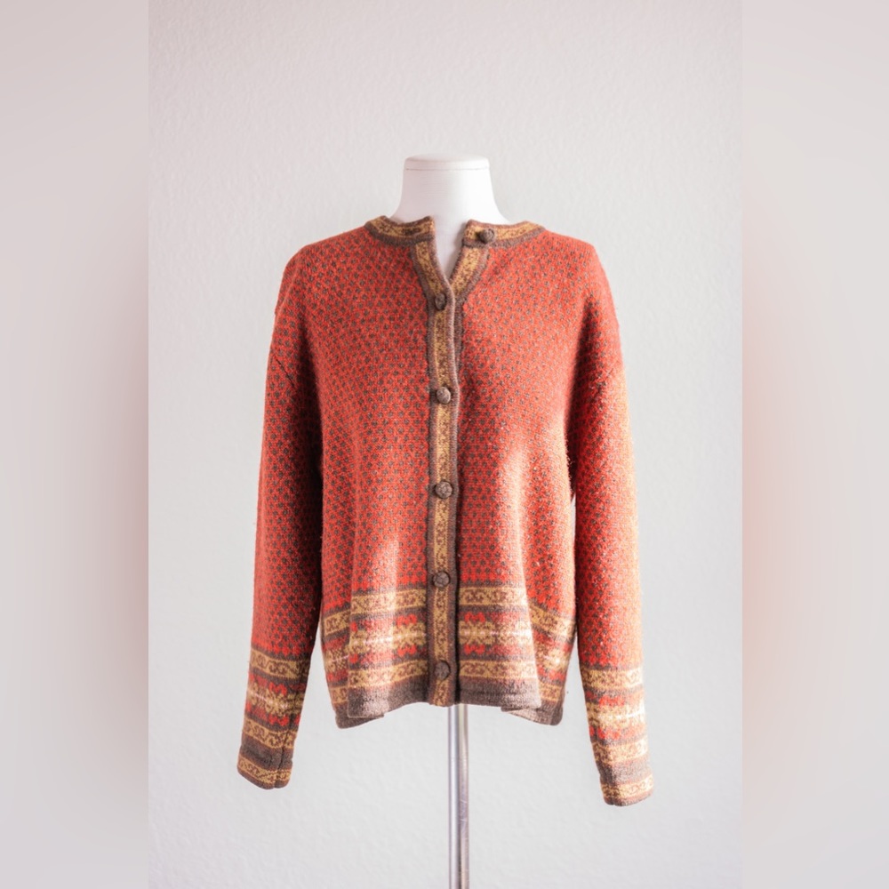 Vintage SKYR Red & Brown Wool Cardigan